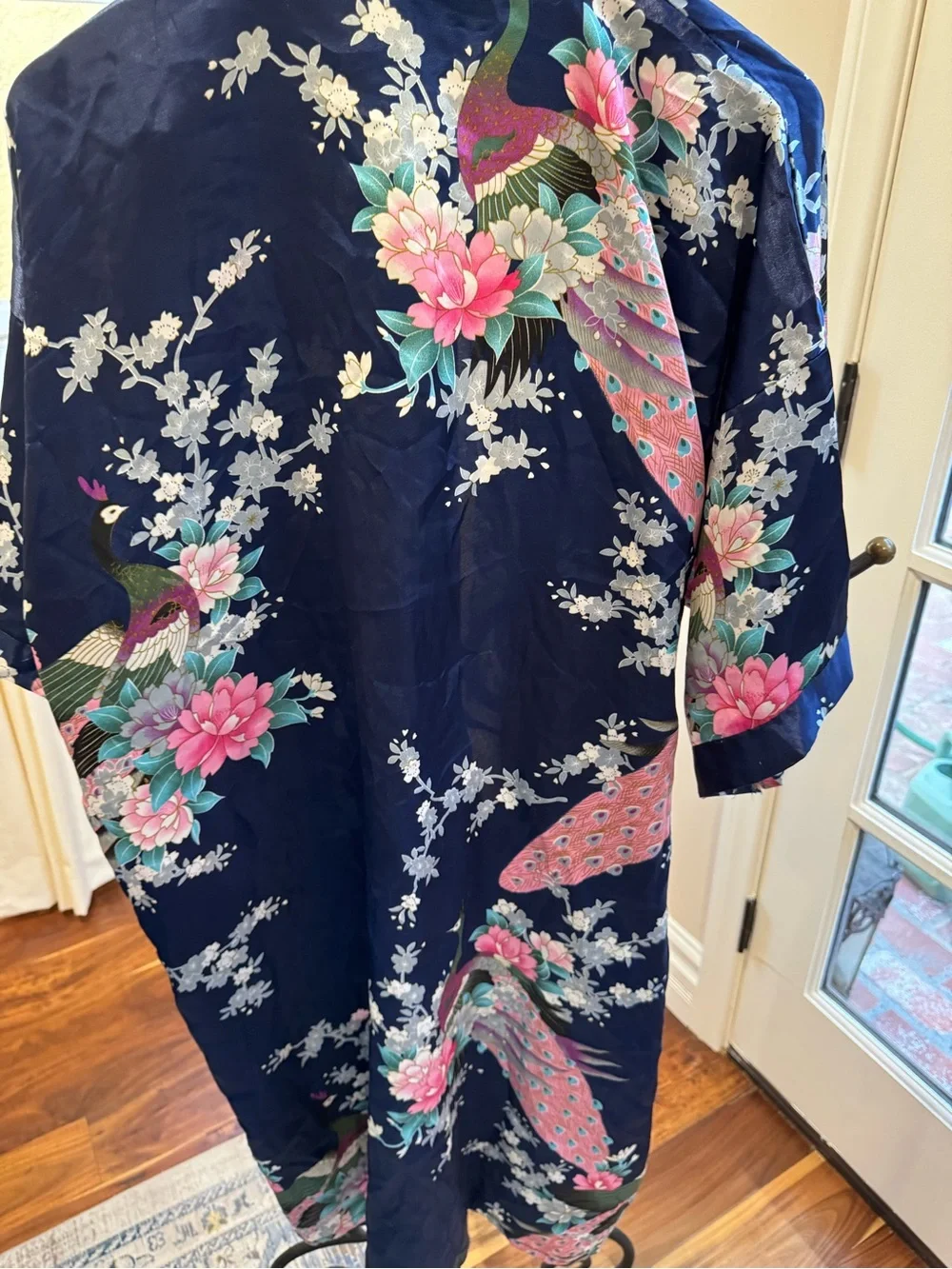 Sam Well Woman Navy Floral Kimono Jacket with Pink Accents O/S
